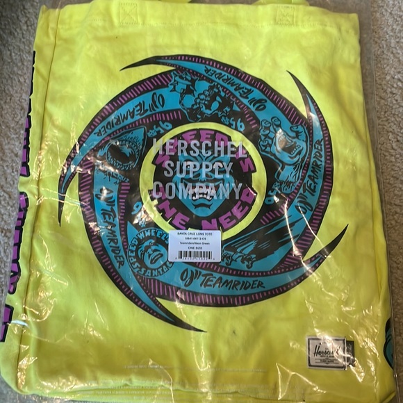 💚💚 Santa Cruz x Herschel Supply Co. Canvas ToteBag,neon green-yellow ~17” - Picture 1 of 6